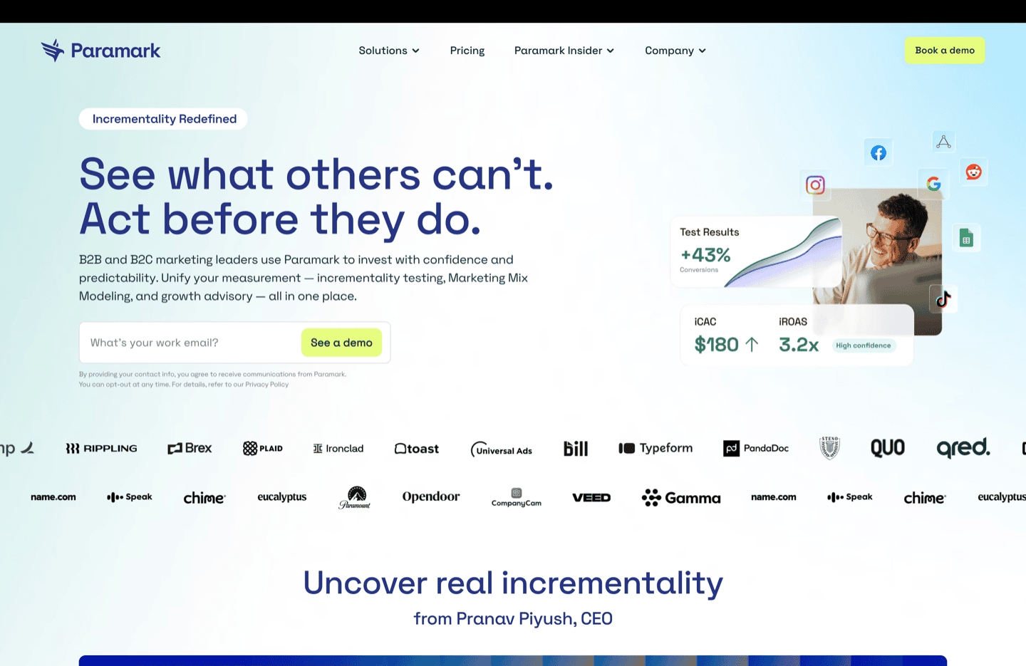 Paramark incrementality and MMM platform